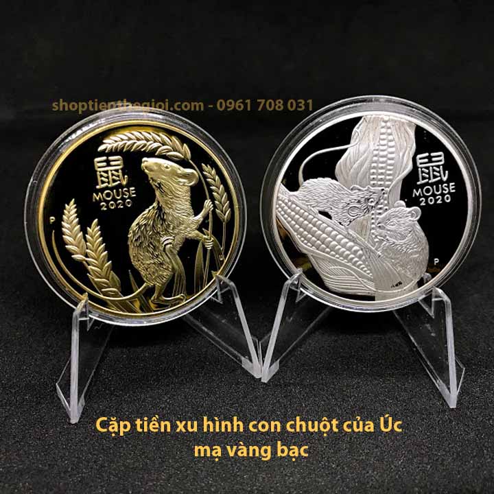 Cặp tiền xu con chuột Vàng Bạc của Úc